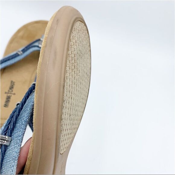 Minnetonka Chambray Silverthrone Wedge Thong Sandals Sz 9 - Picture 13 of 13